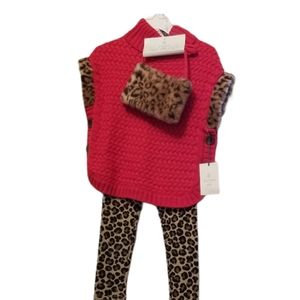 RED LOUNGE SWEATER SET  LEOPARD FUR RED NWT